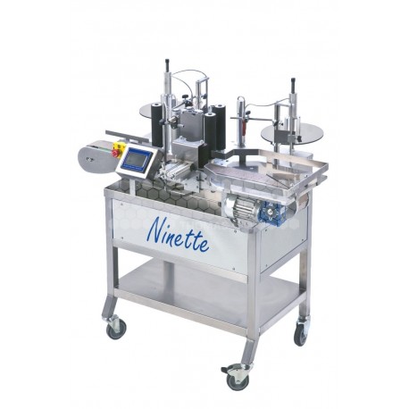 Étiqueteuse automatique Ninette 1 poste sur convoyeur chassis inox