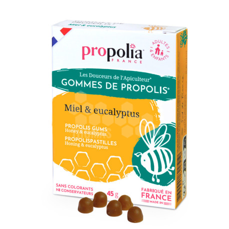 PROPOLIA - GOMMES DE PROPOLIS MIEL ET EUCALYPTUS (Sachet de 45 g)