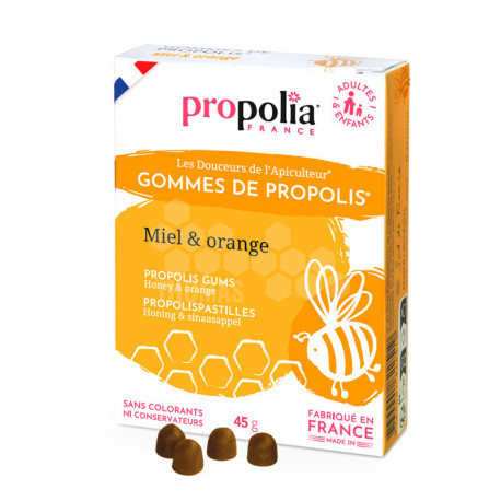 PROPOLIA - GOMMES DE PROPOLIS MIEL ET ORANGE (sachet de 45 g)