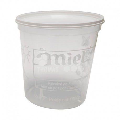 POT PLASTIQUE NICOT KG PEP MIEL TRANSP AVEC IMPRESSION BLANCHE