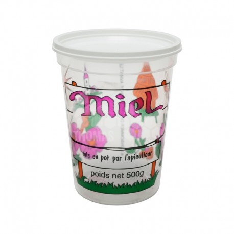 POT PLASTIQUE NICOT 500 GR PEP MIEL 4 COUL TRANSP (PEPLIMIEL4COUL)