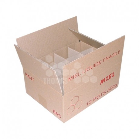 Carton de transport pour 12 pots verre / PET 500 g avec croisillons