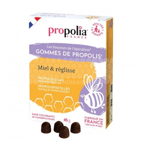 Gommes de Propolis au miel et au réglisse (sachet 45 g)