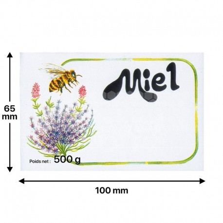 Étiquette miel 1 kg "Fleurs et Abeille" 100 x 65 mm (rouleau de 100)