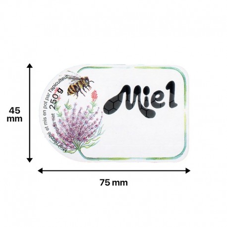 Étiquette miel "Fleurs et Abeille" arrondie 4 formats rouleau de 100