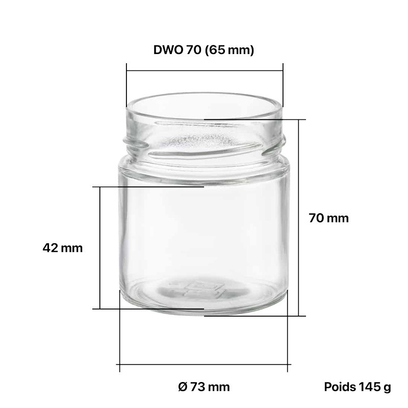 Pots verre Jupe Haute 250 g 212 ml DWO 70 - pack 12 pots seuls